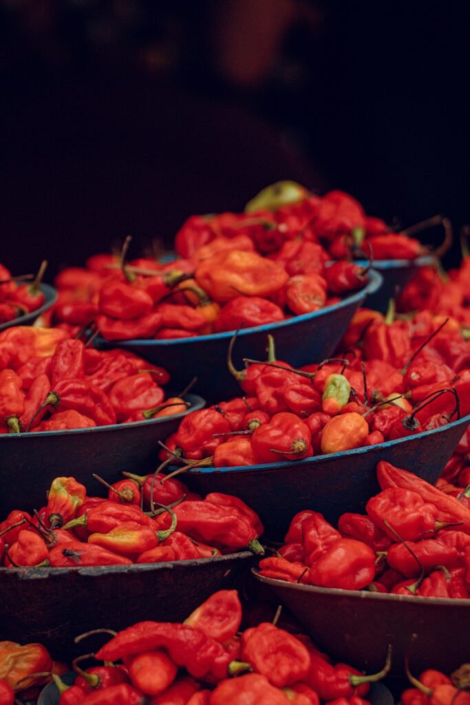 bowls of hot peppers