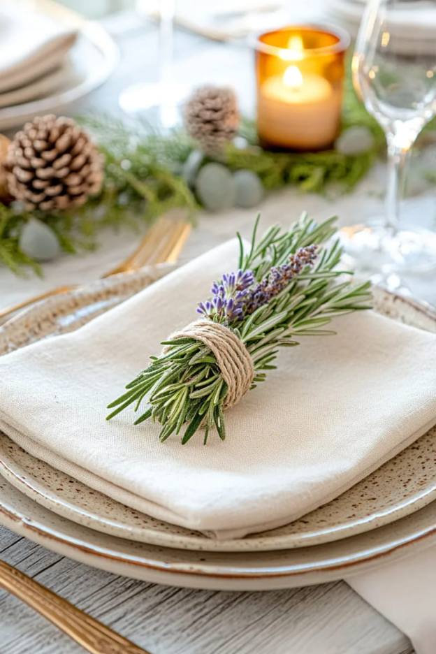 centerpieces from garden can use dried herbs like lavender and rosemary.