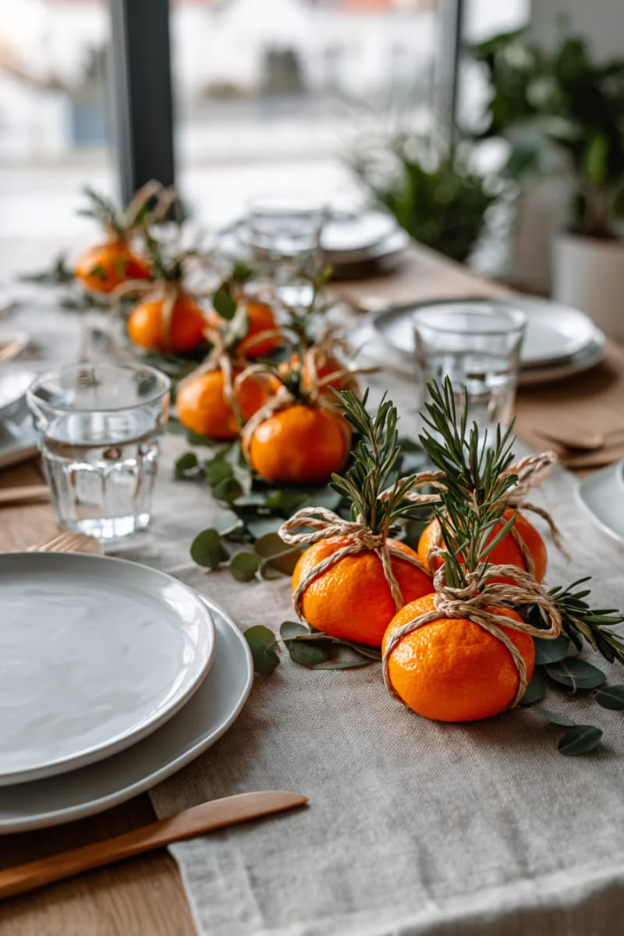 centerpieces from the garden can be simple and use fruits and herbs. 